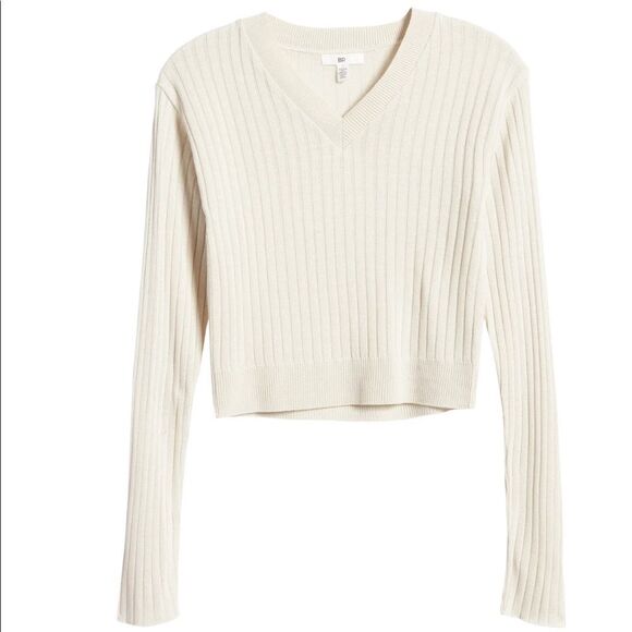 NEW BP Reagan Rib White Crop Sweater Womens Size XXS - Picture 2 of 10